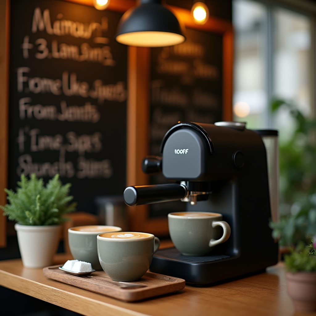 Colț de cafea amenajat simplu și estetic într-un magazin de cartier din București